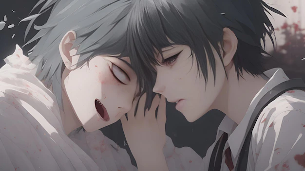 AI generated sad scene boy love anime gay couple where one ...